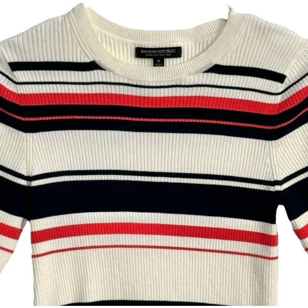 Banana Republic Pink/Black Stripe Stretch-Cotton Fitted Sweater Size Medium - Picture 6 of 6